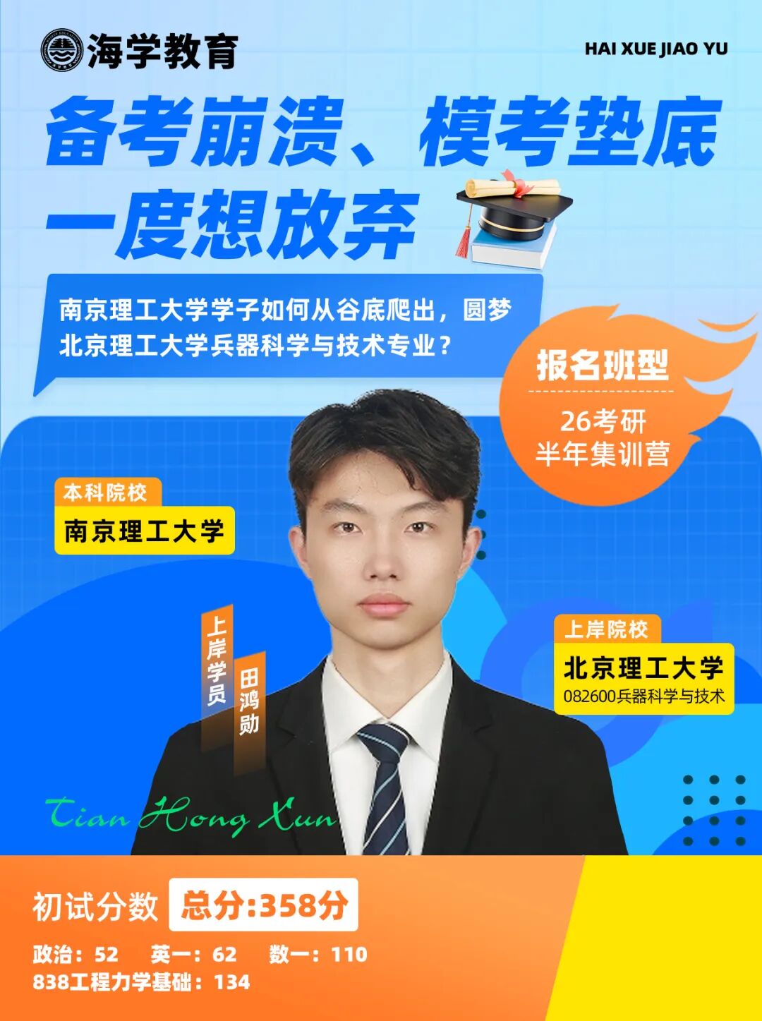 田鸿勋考研上岸北京理工大学兵器科学与技术专业学员档案